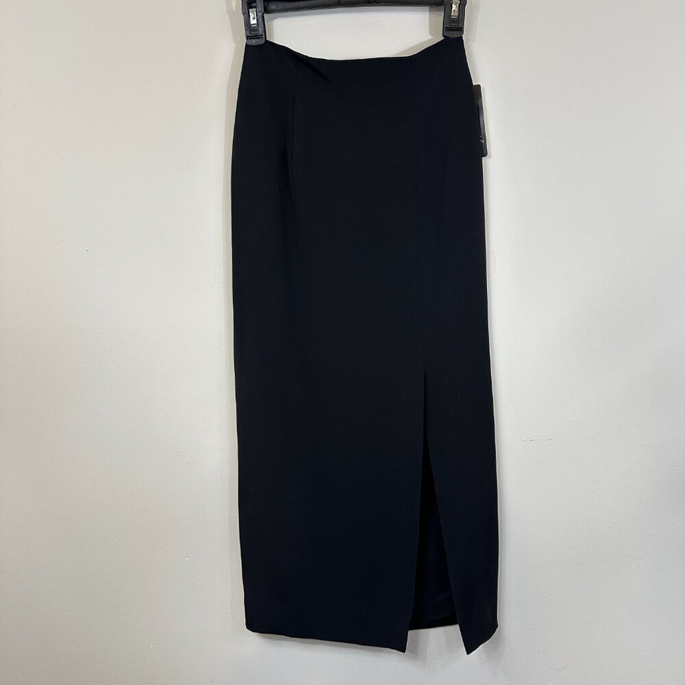 Black Silk Maxi Skirt Lined High Front Slit Skirt Women's Size 2P NWT